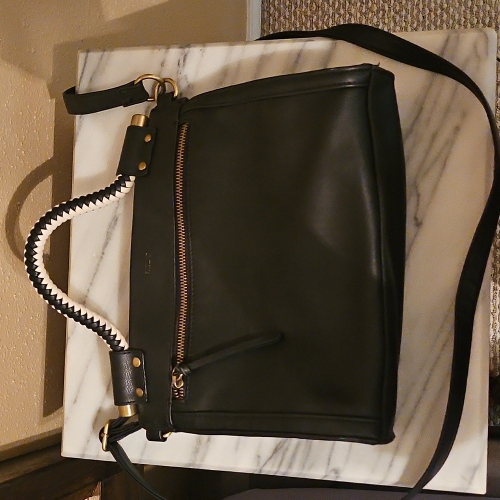 Relic Black Crossbody Bag with Textured Leather and Gold Hardware